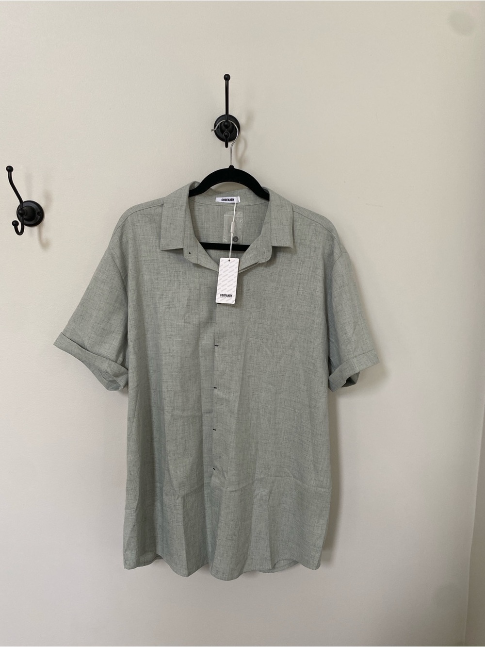 COOFANDY Short Sleeve Linen Blend Button Down Shirt Men’s Large - Subtle Heather